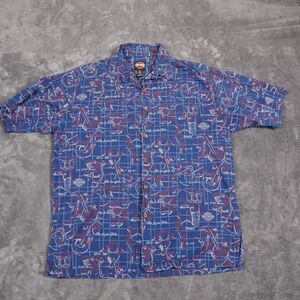 VTG Harley Davidson Tori Richard Hawaiian Shirt Large Blue Line Art‎ Sportster